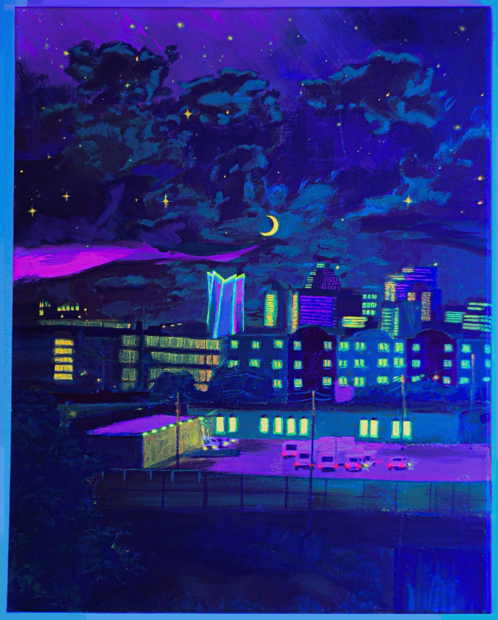 "626:210 Views" under blue LED lighting